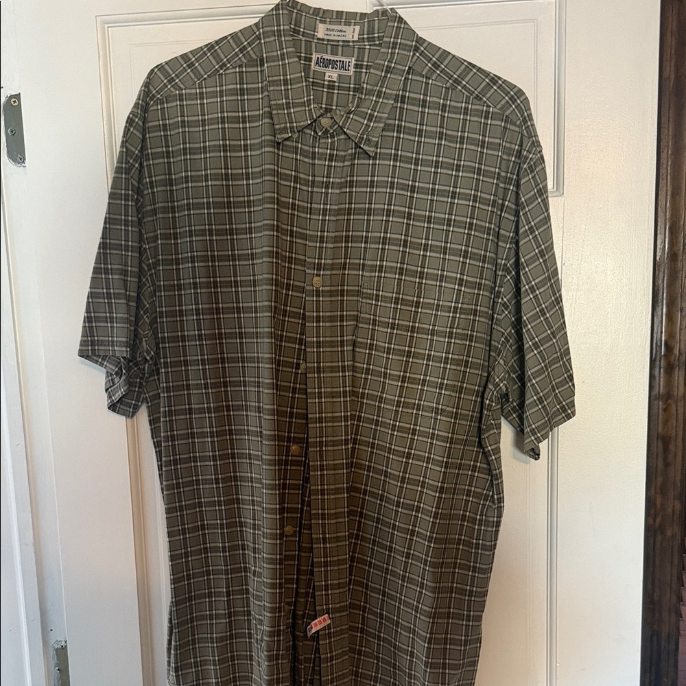 Ashworth Men's Casual Plaid Shirt - Olive and White